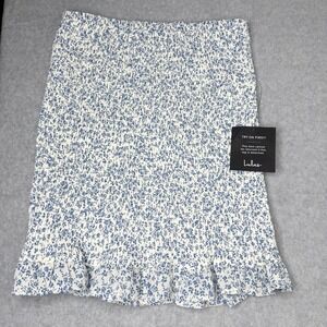 New Lulus Blue Floral Cottagecore Smocked Skirt Ruffle Women's Small Romantic
